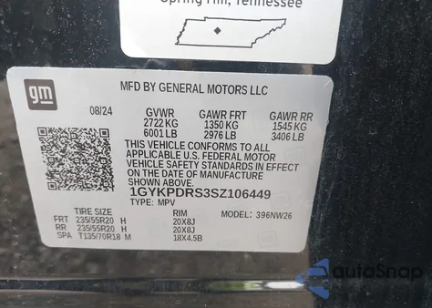 2025 Cadillac Xt6 Awd Premium Luxury from USA, damaged, VIN 1GYKPDRS3SZ106449